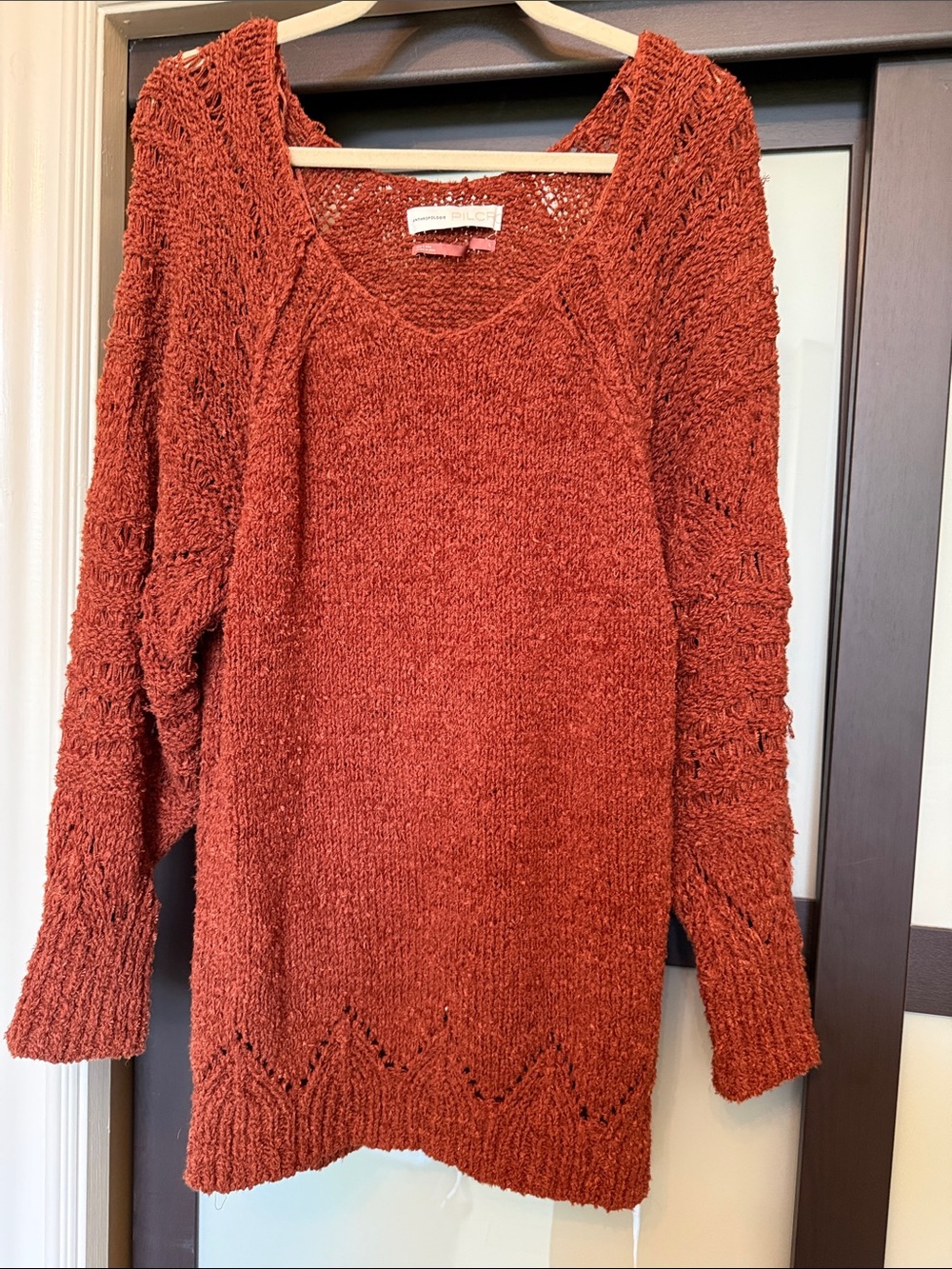 Anthropologie Pilcro Cozy Open-Knit Longline Sweater - Rust